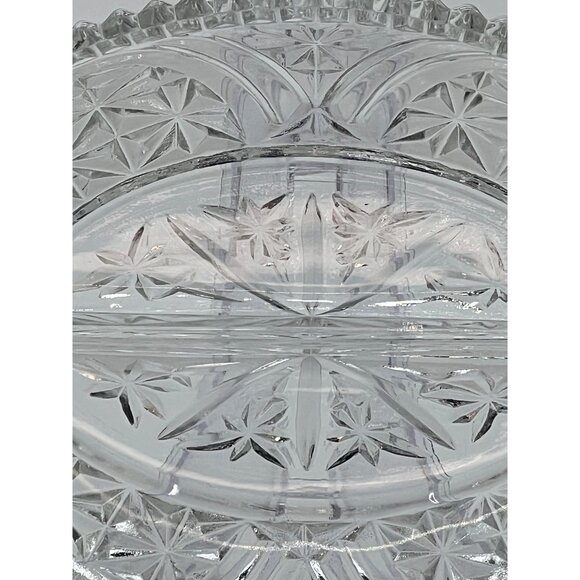 Vintage Anchor Hocking Clear Glass 2 Part Divided Relish Dish Stars & Bars - Picture 2 of 6